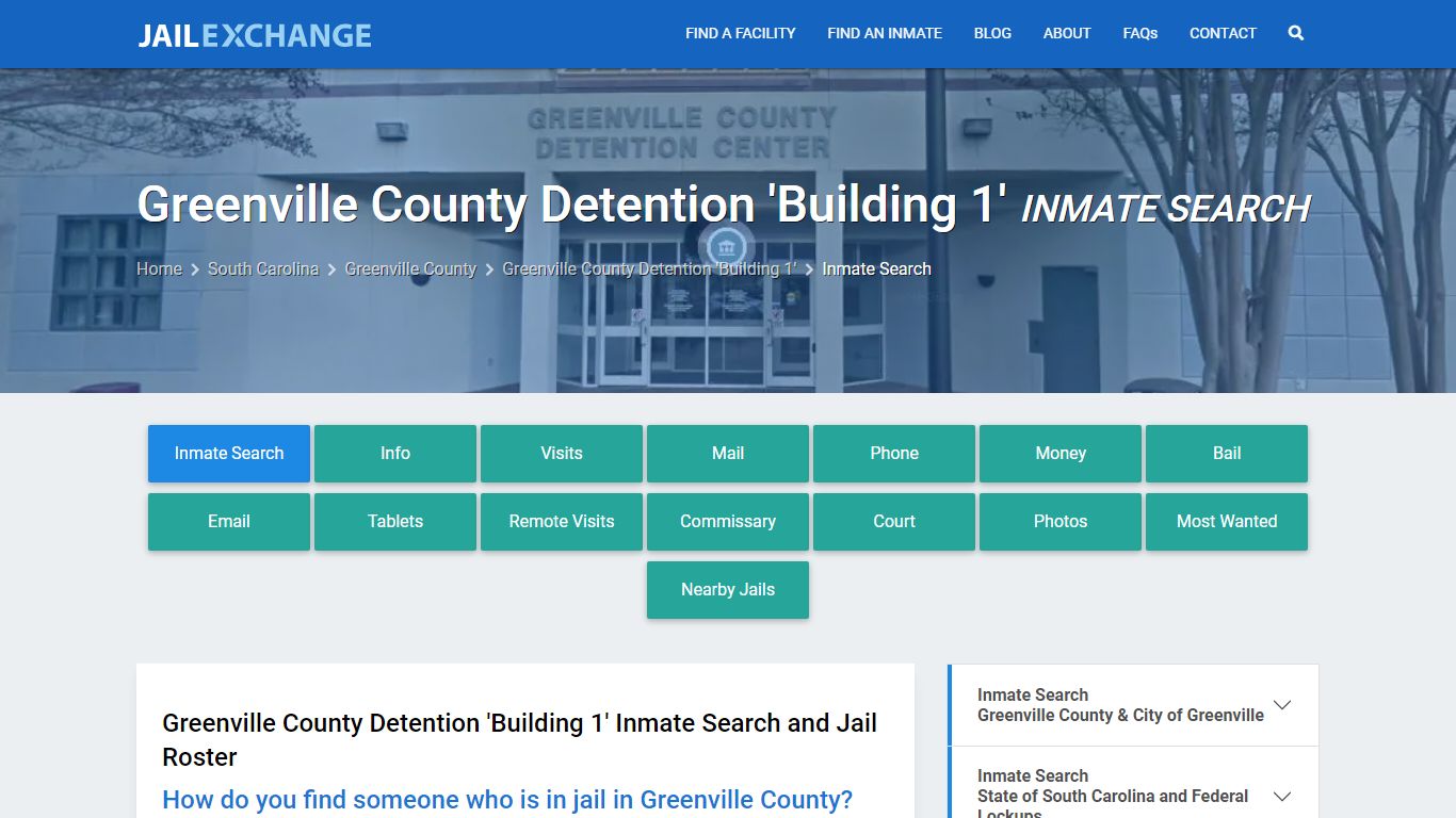 Greenville County Detention 'Building 1' Inmate Search - Jail Exchange